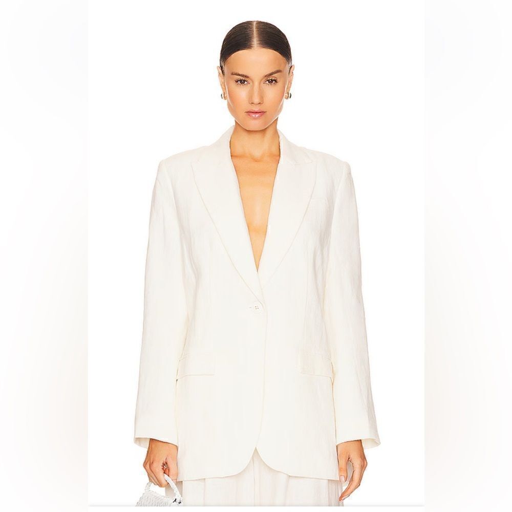 St Agni Revolve $509 Linen Blazer White Oversized Single Button Jacket Fwrd S